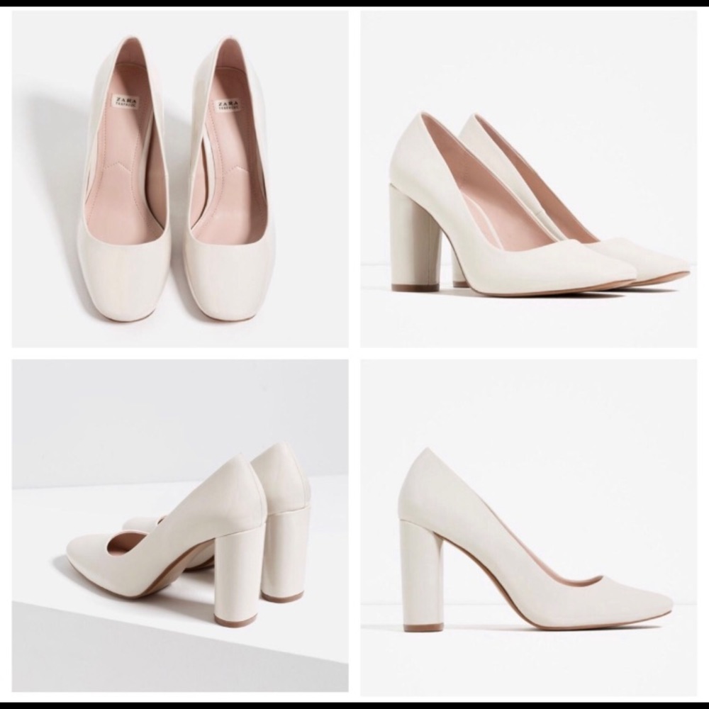 Zara White Patent Block Heels